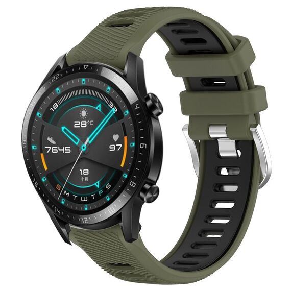 Per Huawei Watch GT2 42mm 20mm Cinturino sportivo in silicone con fibbia in acciaio bicolore (verde militare + nero)
