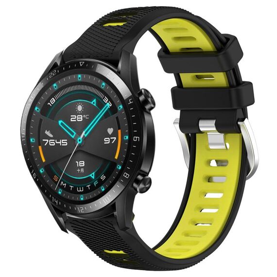 Per Huawei Watch GT2 42mm 20mm Cinturino sportivo in silicone con fibbia in acciaio bicolore (nero + verde lime)