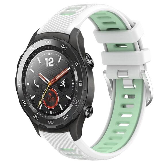 Per Huawei Watch 2 20mm Cinturino sportivo in silicone con fibbia in acciaio bicolore (bianco + verde acqua)