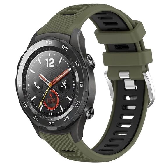 Per Huawei Watch 2 20mm Cinturino sportivo in silicone con fibbia in acciaio bicolore (verde militare + nero)