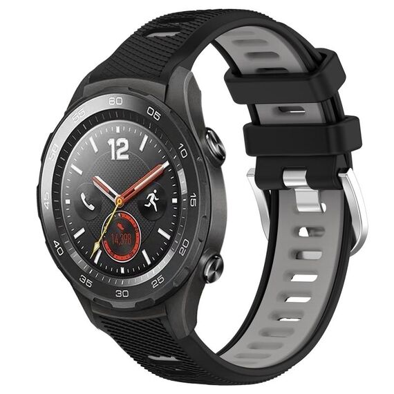 Per Huawei Watch 2 20mm Cinturino sportivo in silicone con fibbia in acciaio bicolore (nero + grigio)