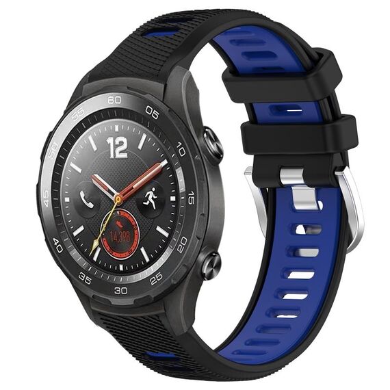 Per Huawei Watch 2 20mm Cinturino sportivo in silicone con fibbia in acciaio bicolore (nero + blu)