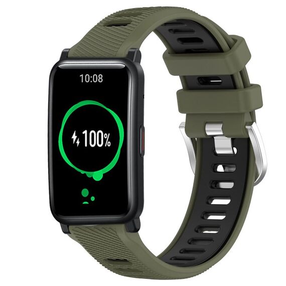For Honor Watch ES 20mm Cinturino sportivo in silicone con fibbia in acciaio bicolore (verde militare + nero)