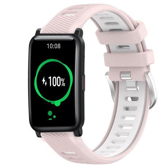 For Honor Watch ES 20mm Cinturino sportivo in silicone con fibbia in acciaio bicolore (rosa + bianco)