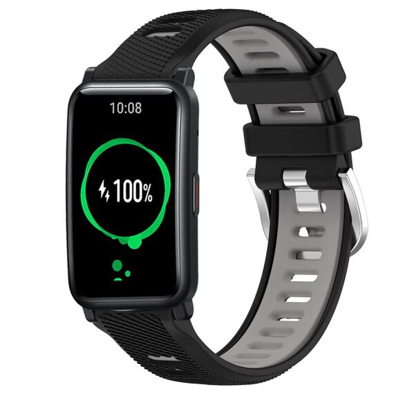 For Honor Watch ES 20mm Cinturino sportivo in silicone con fibbia in acciaio bicolore (nero + grigio)