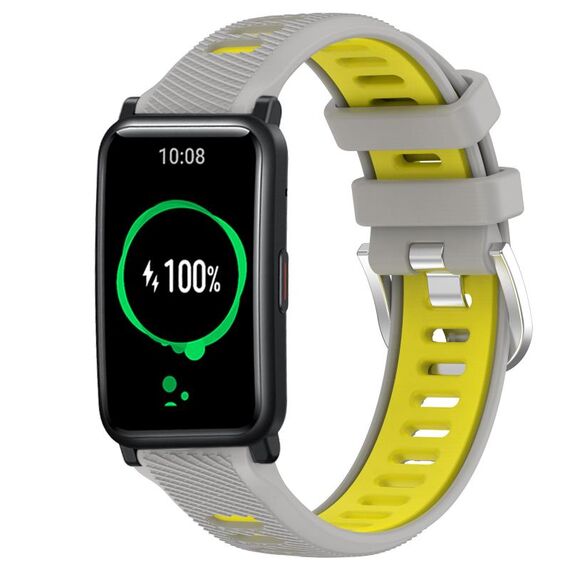 For Honor Watch ES 20mm Cinturino sportivo in silicone con fibbia in acciaio bicolore (grigio + giallo)