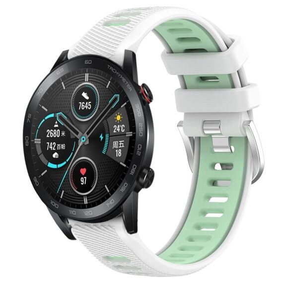 Per Honor MagicWatch2 42mm 20mm Cinturino sportivo in silicone con fibbia in acciaio bicolore (bianco + verde acqua)