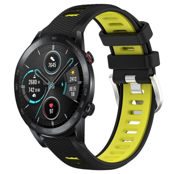Per Honor MagicWatch2 42mm 20mm Cinturino sportivo in silicone con fibbia in acciaio bicolore (nero + verde lime)