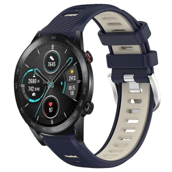 Per Honor MagicWatch2 42mm 20mm Cinturino sportivo in silicone con fibbia in acciaio bicolore (blu notte + luce stellare)