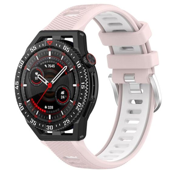 Per Huawei Watch GT3 SE 22mm Cinturino sportivo in silicone con fibbia in acciaio bicolore (rosa + bianco)