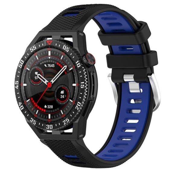 Per Huawei Watch GT3 SE 22mm Cinturino sportivo in silicone con fibbia in acciaio bicolore (nero + blu)