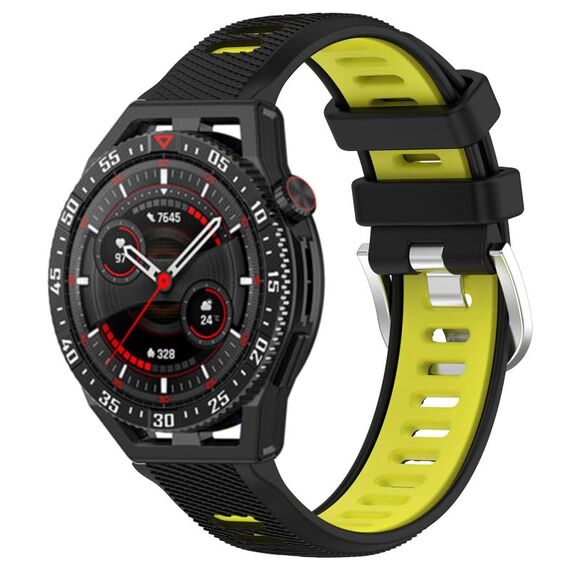 Per Huawei Watch GT3 SE 22mm Cinturino sportivo in silicone con fibbia in acciaio bicolore (nero + verde lime)