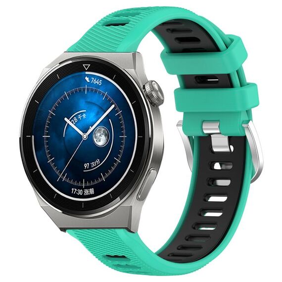 Per Huawei Watch GT3 Pro 46mm 22mm Cinturino sportivo in silicone con fibbia in acciaio bicolore (lago blu + nero)