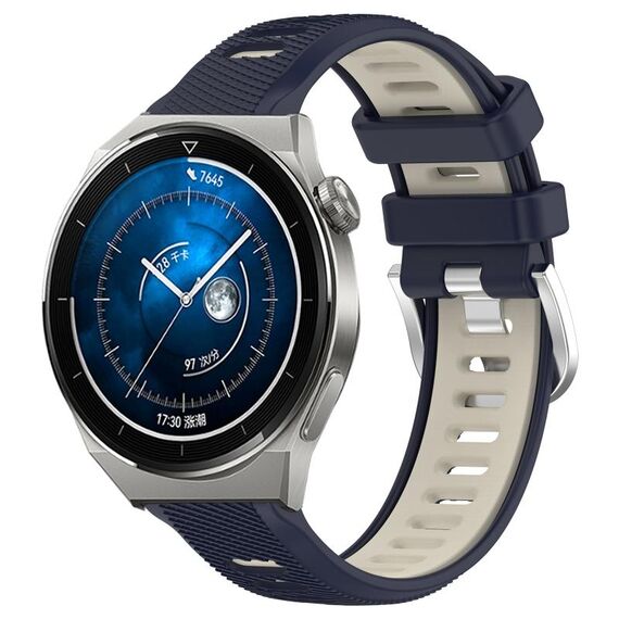 Per Huawei Watch GT3 Pro 46mm 22mm Cinturino sportivo in silicone con fibbia in acciaio bicolore (blu notte + luce stellare)
