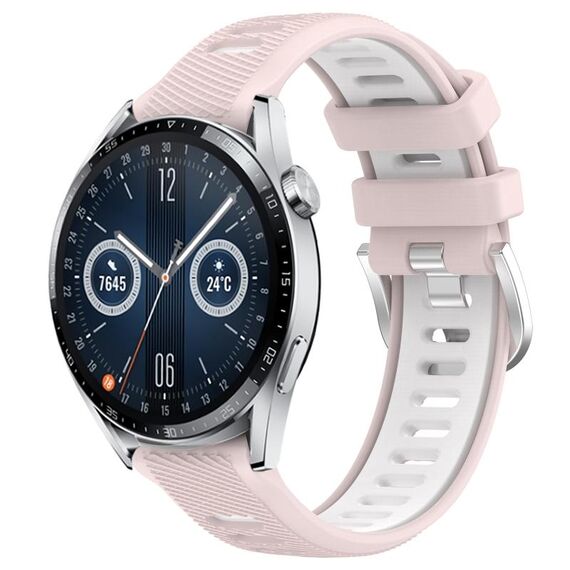 Per Huawei Watch GT3 46mm 22mm Cinturino sportivo in silicone con fibbia in acciaio bicolore (rosa + bianco)