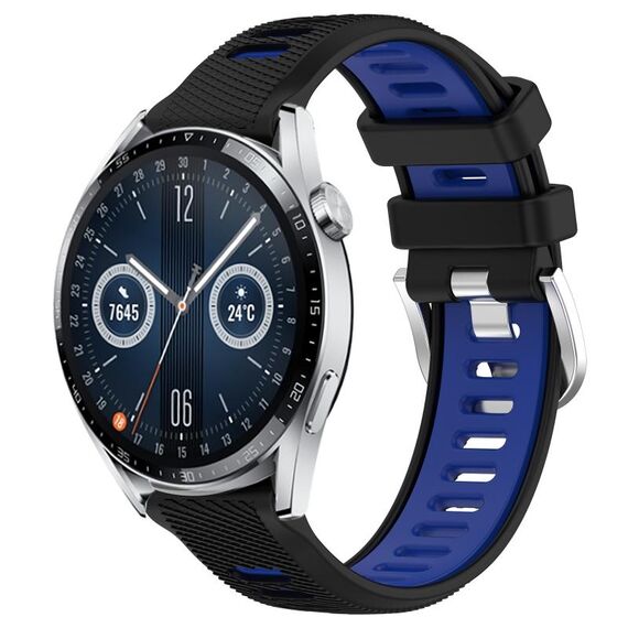Per Huawei Watch GT3 46mm 22mm Cinturino sportivo in silicone con fibbia in acciaio bicolore (nero + blu)