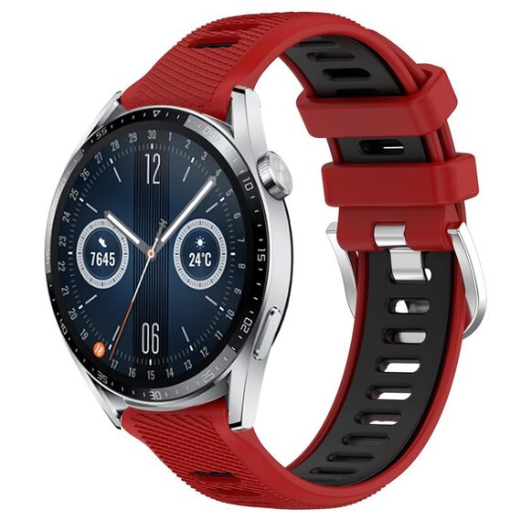 Per Huawei Watch GT3 46mm 22mm Cinturino sportivo in silicone con fibbia in acciaio bicolore (rosso + nero)