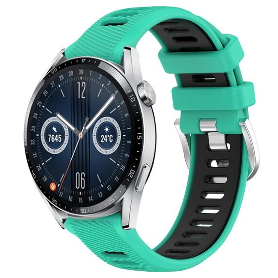 Per Huawei Watch GT3 46mm 22mm Cinturino sportivo in silicone con fibbia in acciaio bicolore (lago blu + nero)