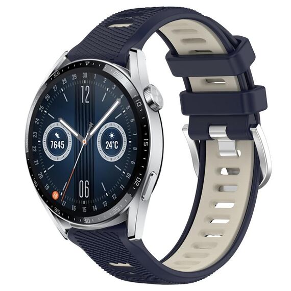 Per Huawei Watch GT3 46mm 22mm Cinturino sportivo in silicone con fibbia in acciaio bicolore (blu notte + luce stellare)