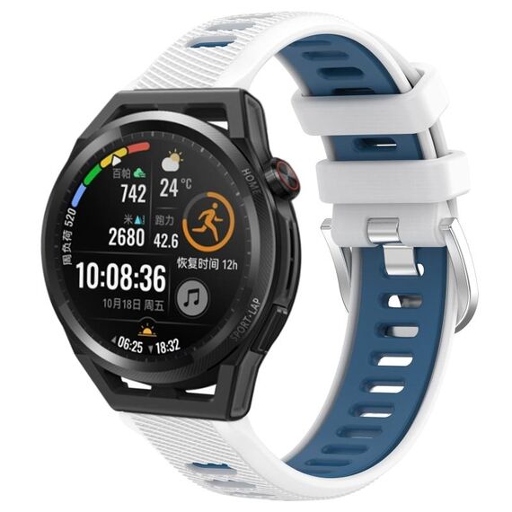 Per Huawei Watch GT Runner 22mm Cinturino sportivo in silicone con fibbia in acciaio bicolore (bianco + blu)