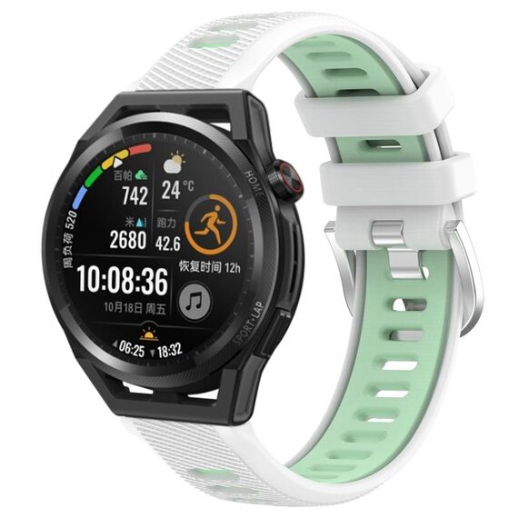 Per Huawei Watch GT Runner 22mm Cinturino sportivo in silicone con fibbia in acciaio bicolore (bianco + verde acqua)