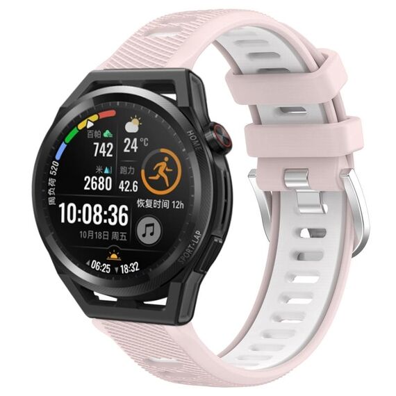 Per Huawei Watch GT Runner 22mm Cinturino sportivo in silicone con fibbia in acciaio bicolore (rosa + bianco)