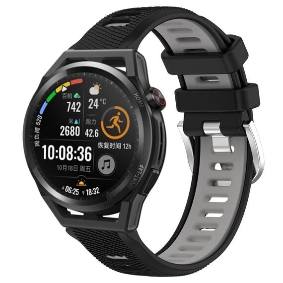 Per Huawei Watch GT Runner 22mm Cinturino sportivo in silicone con fibbia in acciaio bicolore (nero + grigio)