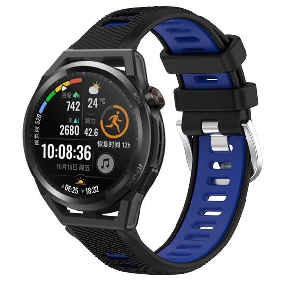 Per Huawei Watch GT Runner 22mm Cinturino sportivo in silicone con fibbia in acciaio bicolore (nero + blu)