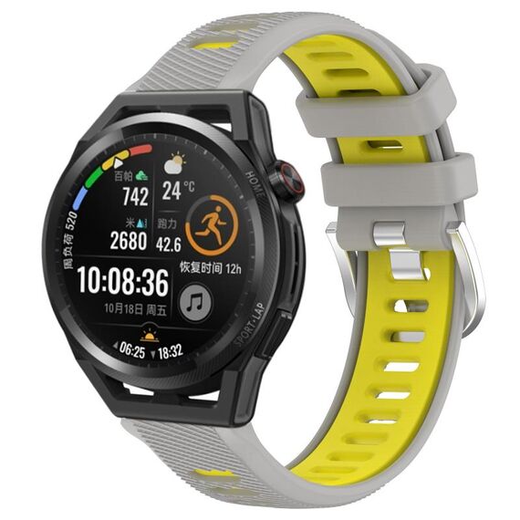 Per Huawei Watch GT Runner 22mm Cinturino sportivo in silicone con fibbia in acciaio bicolore (grigio + giallo)
