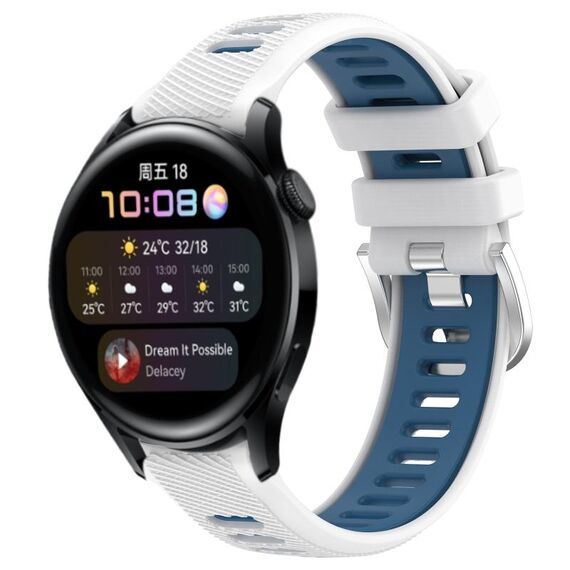 Per Huawei Watch 3 22mm Cinturino sportivo in silicone con fibbia in acciaio bicolore (bianco + blu)