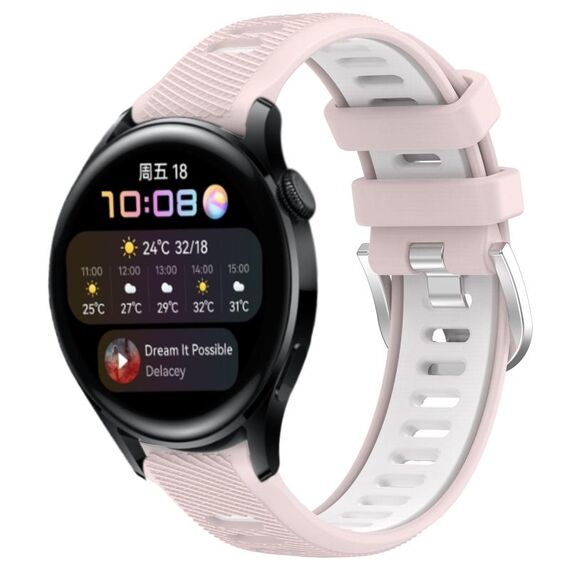Per Huawei Watch 3 22mm Cinturino sportivo in silicone con fibbia in acciaio bicolore (rosa + bianco)