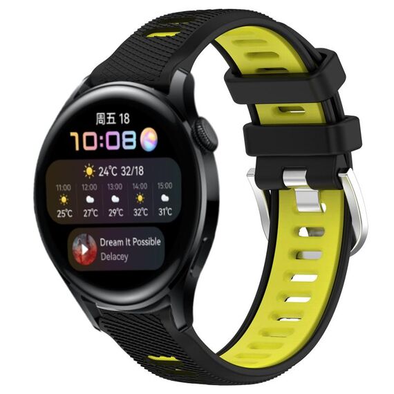 Per Huawei Watch 3 22mm Cinturino sportivo in silicone con fibbia in acciaio bicolore (nero + verde lime)