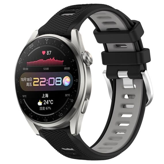 Per Huawei Watch 3 Pro 22mm Cinturino sportivo in silicone con fibbia in acciaio bicolore (nero + grigio)
