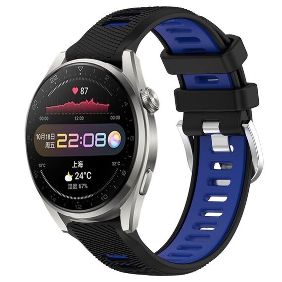 Per Huawei Watch 3 Pro 22mm Cinturino sportivo in silicone con fibbia in acciaio bicolore (nero + blu)