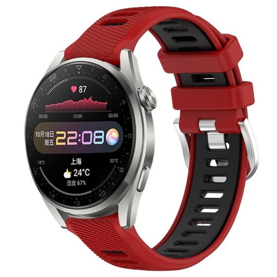 Per Huawei Watch 3 Pro 22mm Cinturino sportivo in silicone con fibbia in acciaio bicolore (rosso + nero)