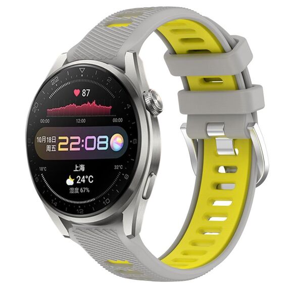 Per Huawei Watch 3 Pro 22mm Cinturino sportivo in silicone con fibbia in acciaio bicolore (grigio + giallo)