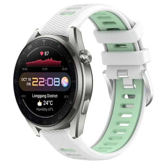 Per Huawei Watch 3 Pro Nuovo cinturino sportivo in silicone con fibbia in acciaio bicolore da 22 mm (bianco + verde acqua)
