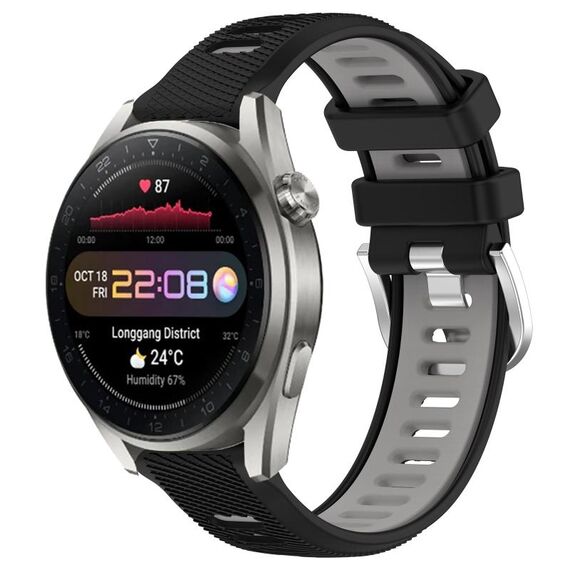 Per Huawei Watch 3 Pro Nuovo cinturino sportivo in silicone con fibbia in acciaio bicolore da 22 mm (nero + grigio)