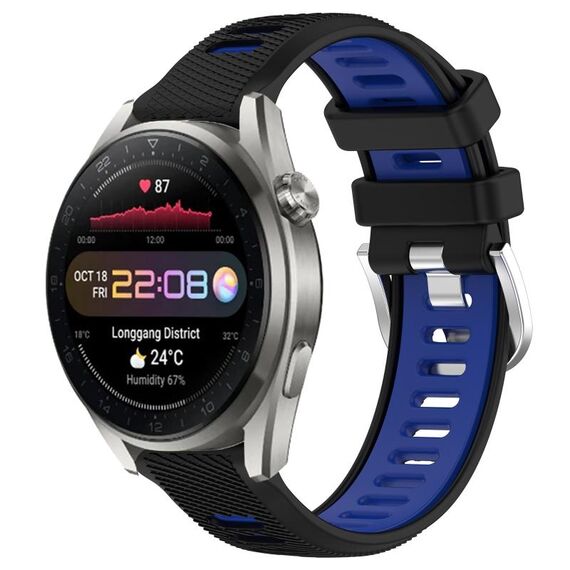 Per Huawei Watch 3 Pro Nuovo cinturino sportivo in silicone con fibbia in acciaio bicolore da 22 mm (nero + blu)