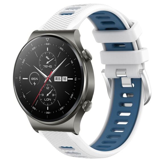 Per Huawei GT2 Pro 22mm Cinturino sportivo in silicone con fibbia in acciaio bicolore (bianco + blu)