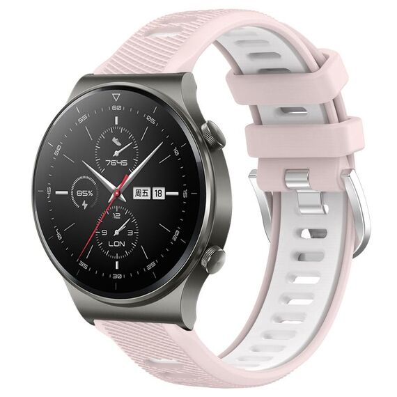 Per Huawei GT2 Pro 22mm Cinturino sportivo in silicone con fibbia in acciaio bicolore (rosa + bianco)
