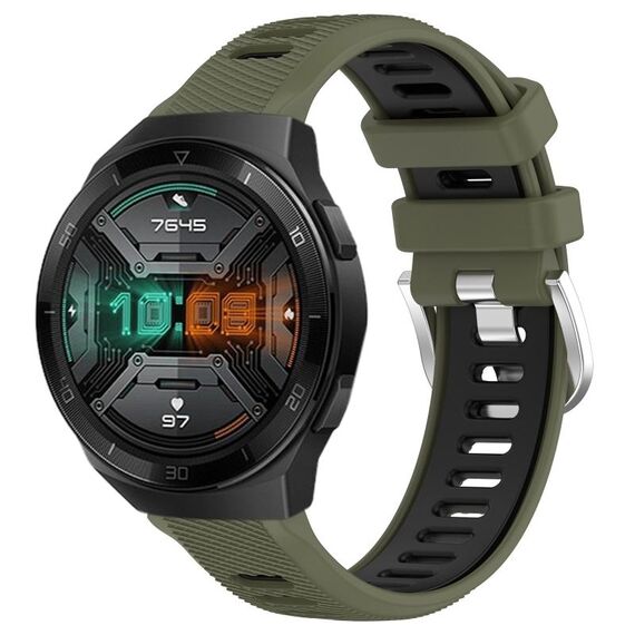 Per Huawei Watch GT 2E 22mm Cinturino sportivo in silicone con fibbia in acciaio bicolore (verde militare + nero)