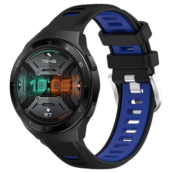 Per Huawei Watch GT 2E 22mm Cinturino sportivo in silicone con fibbia in acciaio bicolore (nero + blu)