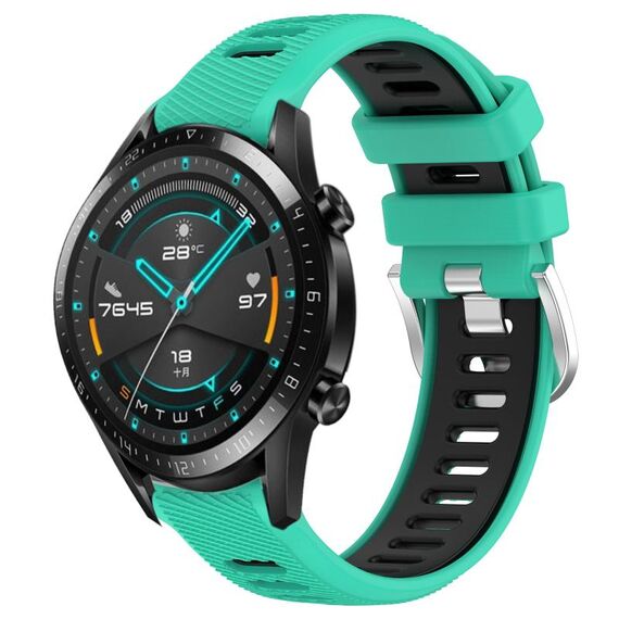 Per Huawei GT2 46mm 22mm cinturino sportivo in silicone con fibbia in acciaio bicolore (lago blu + nero)