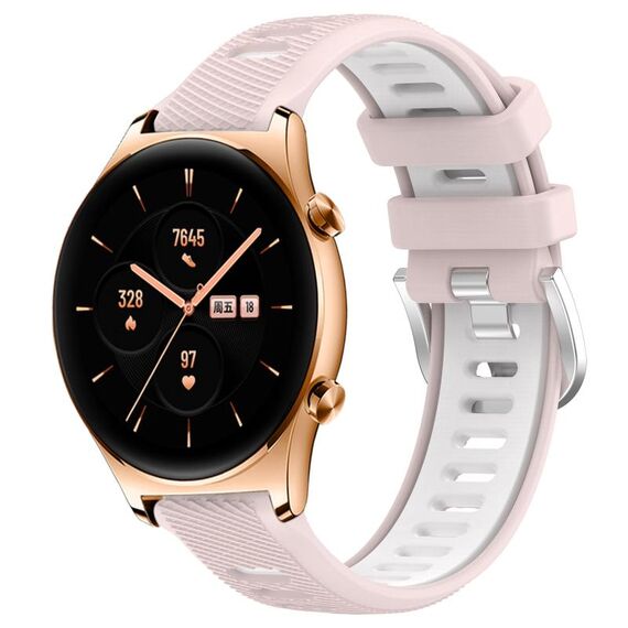 For Honor Watch GS 3 22mm Cinturino sportivo in silicone con fibbia in acciaio bicolore (rosa + bianco)