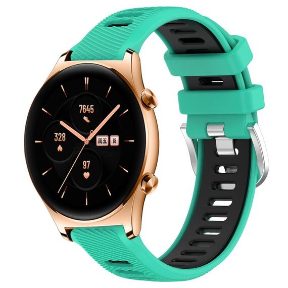 For Honor Watch GS 3 22mm Cinturino sportivo in silicone con fibbia in acciaio bicolore (blu lago + nero)