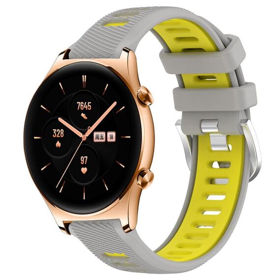 For Honor Watch GS 3 22mm Cinturino sportivo in silicone con fibbia in acciaio bicolore (grigio + giallo)