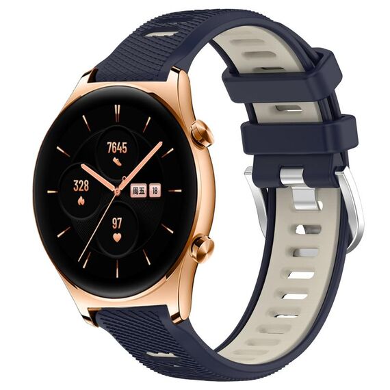 For Honor Watch GS 3 22mm Cinturino sportivo in silicone con fibbia in acciaio bicolore (blu notte + luce stellare)