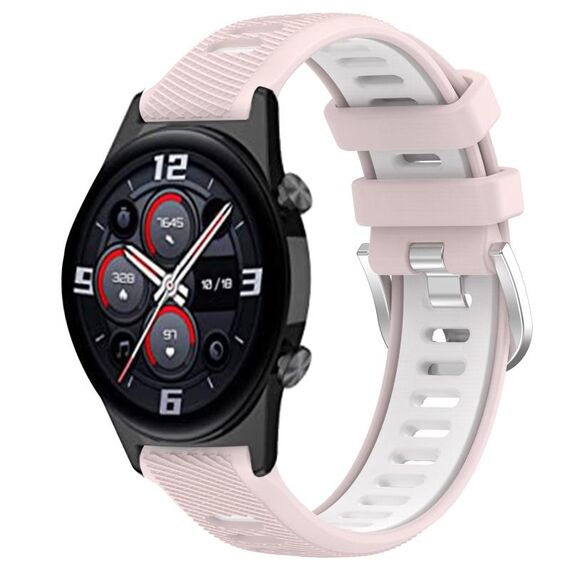 For Honor Watch GS 3i 22mm Cinturino sportivo in silicone con fibbia in acciaio bicolore (rosa + bianco)