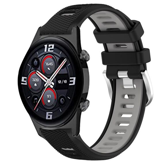 For Honor Watch GS 3i 22mm Cinturino sportivo in silicone con fibbia in acciaio bicolore (nero + grigio)